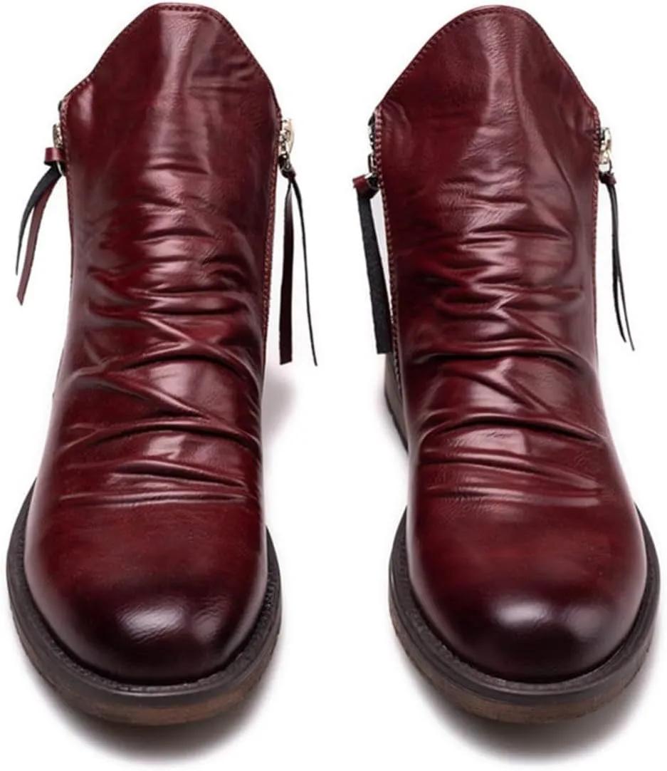 Men's Fashionable Retro Ankle Boots Zipper Sleeve Casual Leather Chukka Boot Water Proof Western Boots Men's Dress Boots