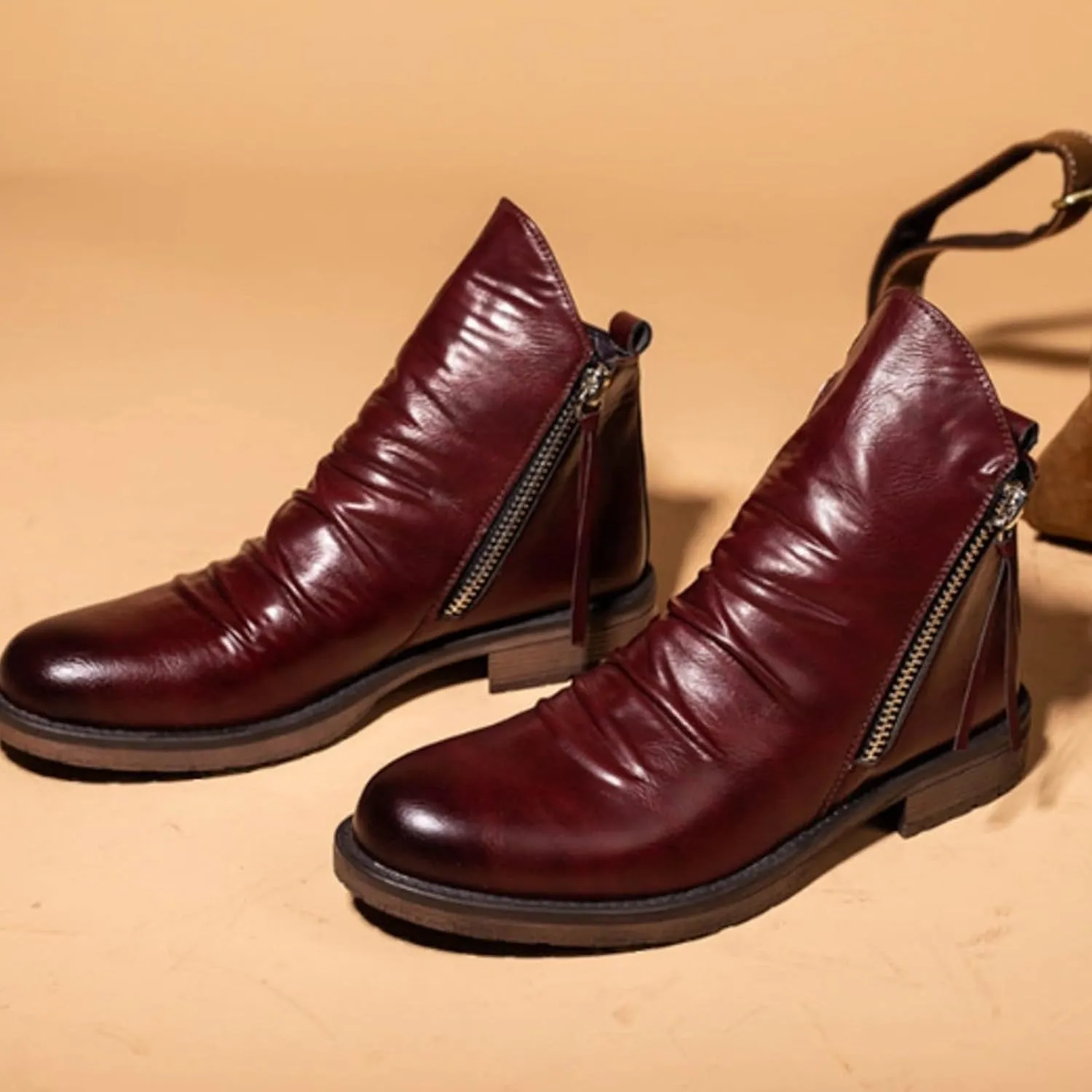 Men's Fashionable Retro Ankle Boots Zipper Sleeve Casual Leather Chukka Boot Water Proof Western Boots Men's Dress Boots