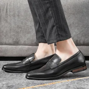 Men's Genuine Leather Loafers, Square Toe Oxford Loafers, Comfortable Flat Heel, Slip-Resistant Outdoor Shoes, Classic Slip-Ons