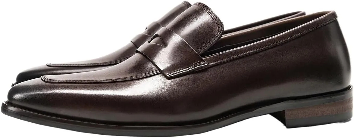 Men's Genuine Leather Loafers, Square Toe Oxford Loafers, Comfortable Flat Heel, Slip-Resistant Outdoor Shoes, Classic Slip-Ons