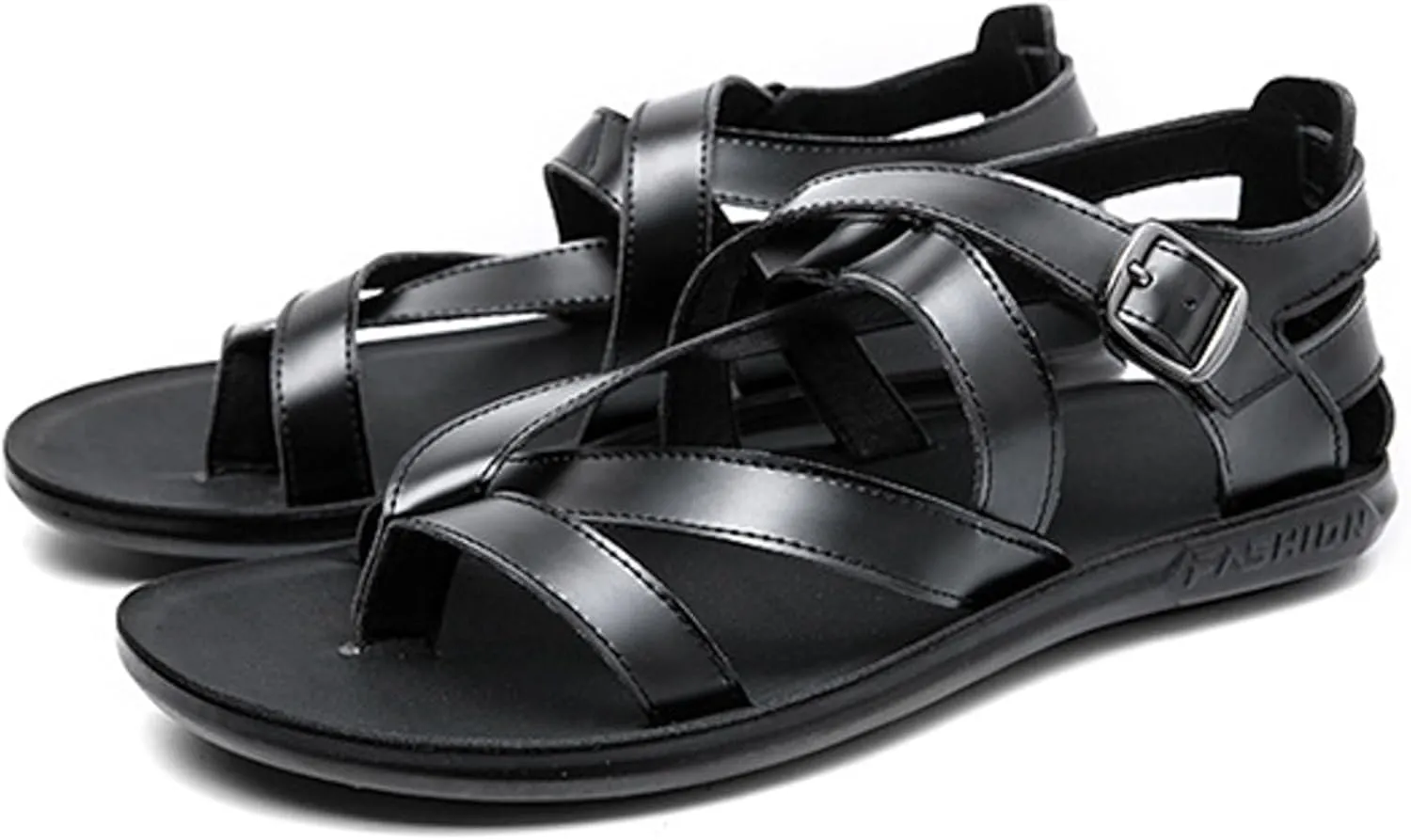 Men's Gladiator Sandals Summer Outdoor Non Slip Beach Leather Sandals Shoes for Wading Walking Hiking Daily Work Wear Comfy Adjustable Strap Flat Slip On Sandal Casual Fisherman Shoes Black