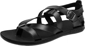 Men's Gladiator Sandals Summer Outdoor Non Slip Beach Leather Sandals Shoes for Wading Walking Hiking Daily Work Wear Comfy Adjustable Strap Flat Slip On Sandal Casual Fisherman Shoes Black