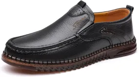 Mens Handmade Leather Slip On Loafers Casual Lightweight Soft Non Slip Walking Shoes for Driving Daily Work Office