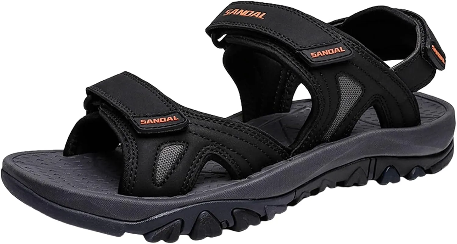 Mens Hiking Sandals With Arch Support Sport Adjustable Recovery Athletic Walking Sandals Outdoor Summer Casual Non Slip Thick Cushion Beach Quick Drying Water Sandal Comfy Wide Barefoot (Black, 10)