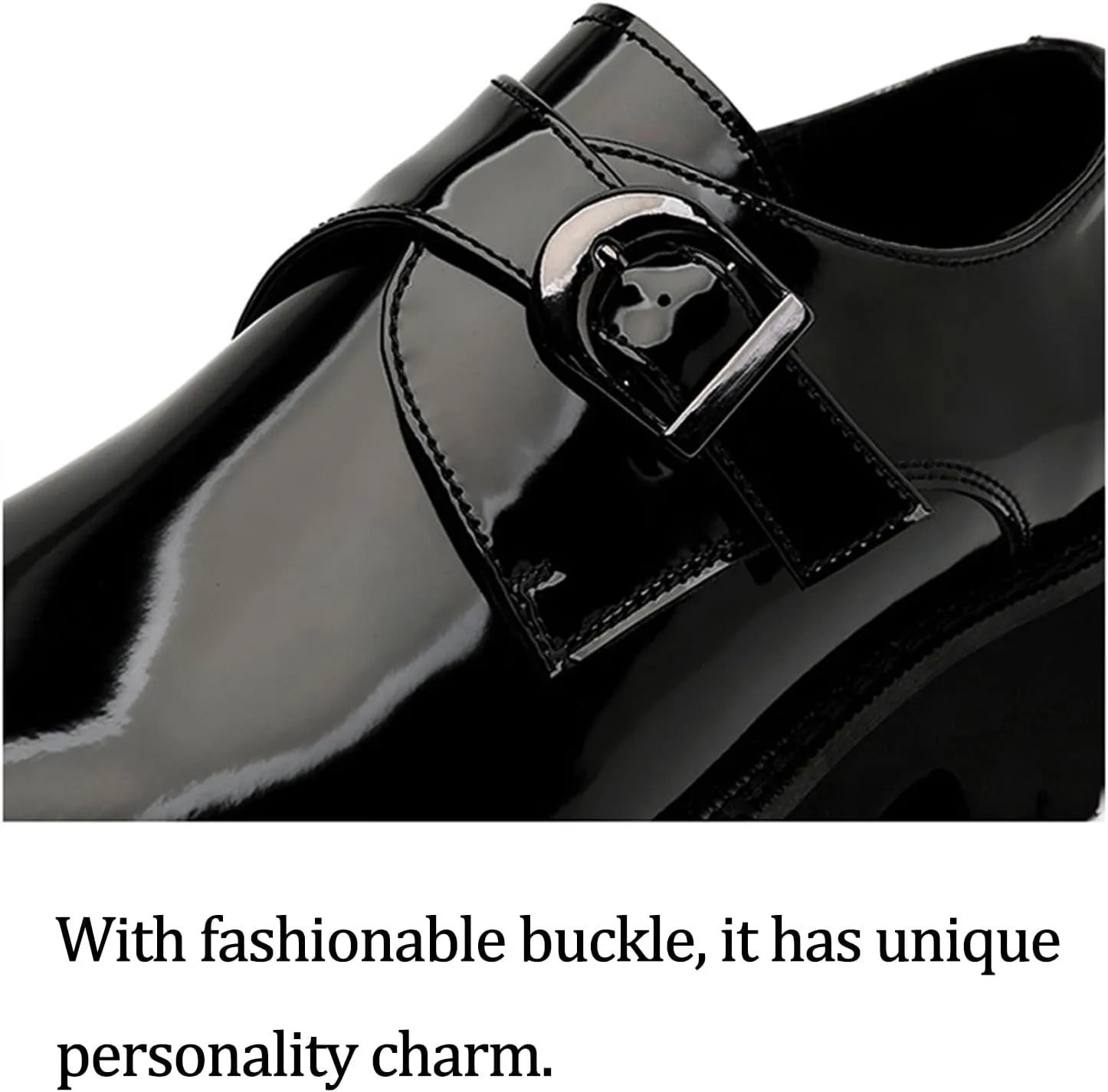 Men's Leather Platform Slip-On Loafers Fashion Monk Buckle Round Toe Lug Sole Penny Shoes Casual Business Work Flatform Dress Shoes