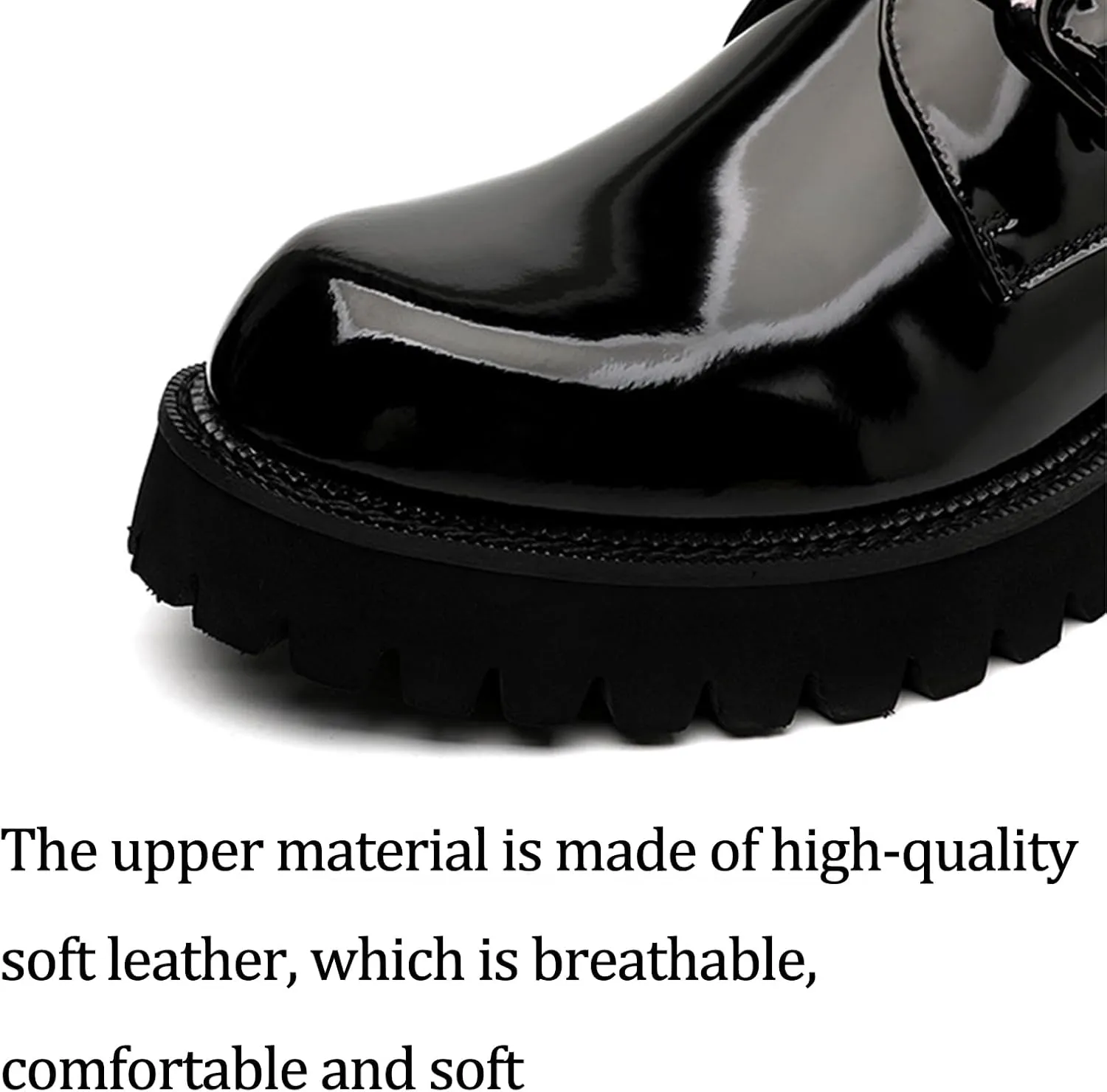 Men's Leather Platform Slip-On Loafers Fashion Monk Buckle Round Toe Lug Sole Penny Shoes Casual Business Work Flatform Dress Shoes
