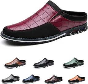 Men's Leather Printed Soft Sole Formal Mules Casual Comfortable Round Toe Flat Non-Slip Backless Lightweight Driving Loafers Business Work Mules