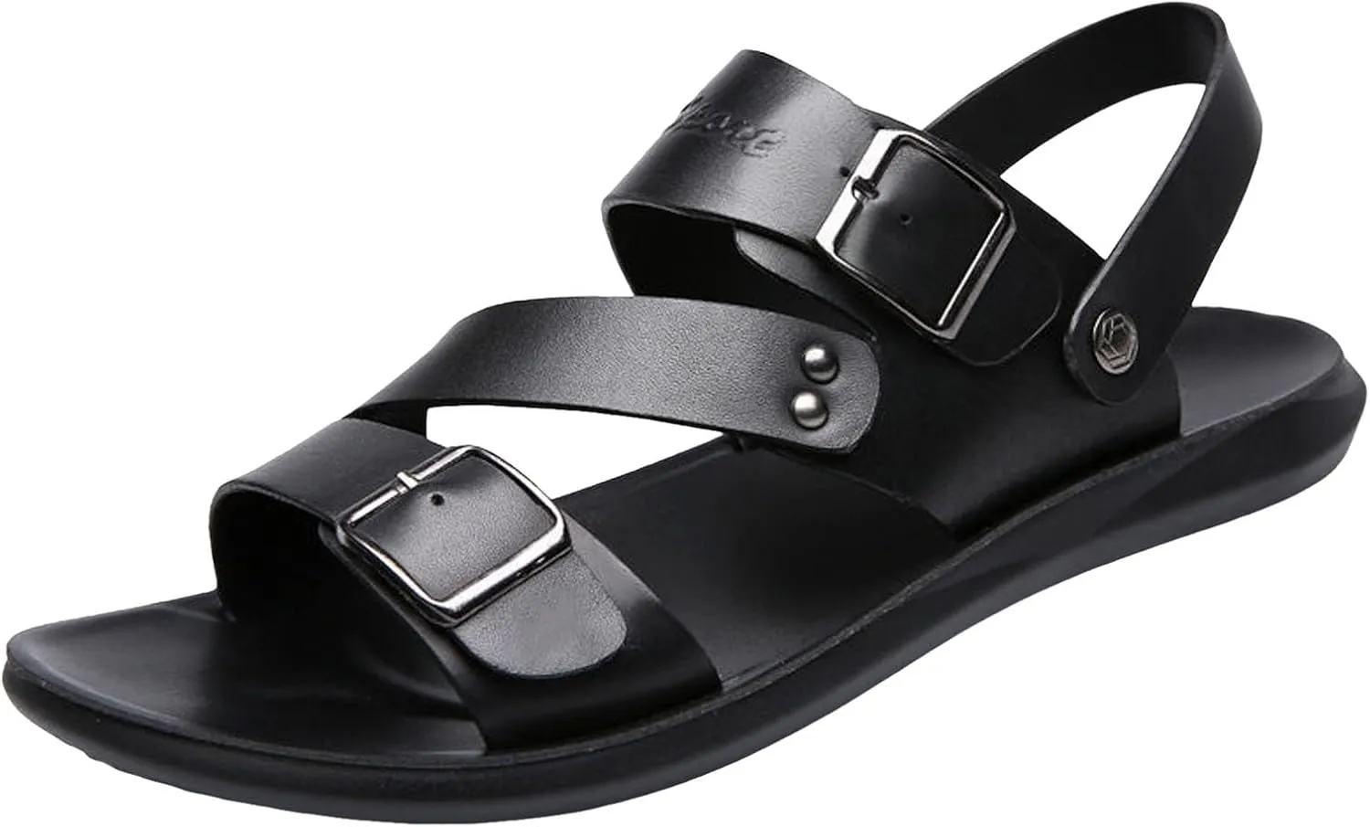 Men's Leather Sandals with Buckle Hiking Sport Sandals Adjustable Lightweight Water Athletic Beach Sandals for Walking Fishing Travel Trekking Camping Non Slip Breathable Fisherman (Black-a, 8.5)