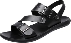 Men's Leather Sandals with Buckle Hiking Sport Sandals Adjustable Lightweight Water Athletic Beach Sandals for Walking Fishing Travel Trekking Camping Non Slip Breathable Fisherman (Black-a, 8.5)