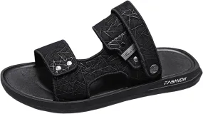 Men's Leather Sandals with Buckle Hiking Sport Sandals Adjustable Lightweight Water Athletic Beach Sandals for Walking Fishing Travel Trekking Camping Non Slip Breathable Fisherman (Black-c, 10)