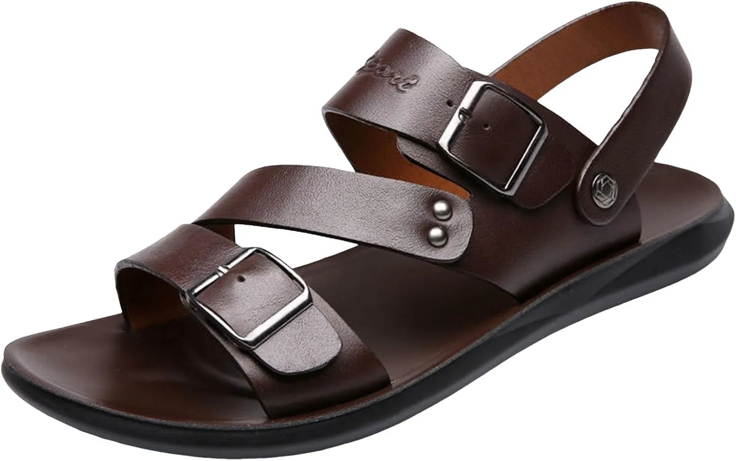 Men's Leather Sandals with Buckle Hiking Sport Sandals Adjustable Lightweight Water Athletic Beach Sandals for Walking Fishing Travel Trekking Camping Non Slip Breathable Fisherman (Brown-a, 10)