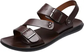 Men's Leather Sandals with Buckle Hiking Sport Sandals Adjustable Lightweight Water Athletic Beach Sandals for Walking Fishing Travel Trekking Camping Non Slip Breathable Fisherman (Brown-a, 11)