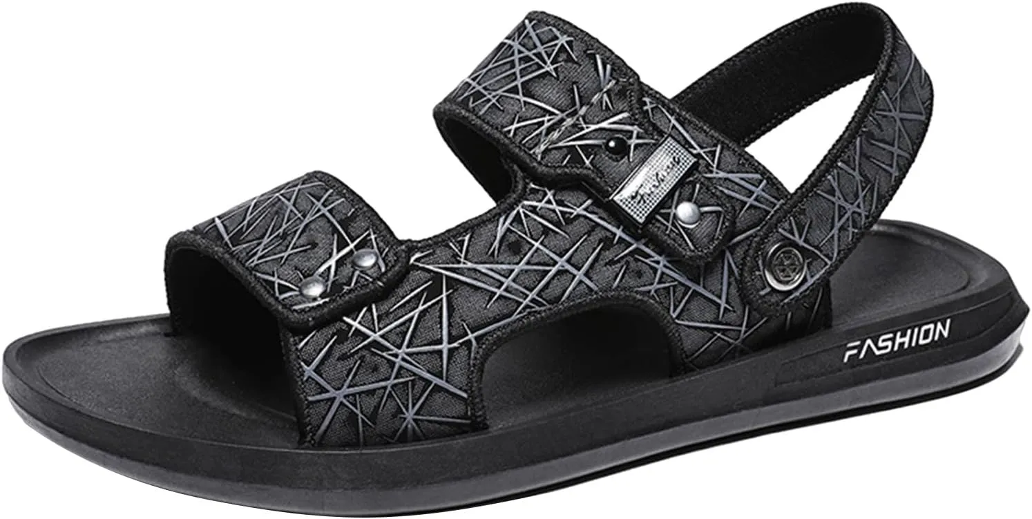 Men's Leather Sandals with Buckle Hiking Sport Sandals Adjustable Lightweight Water Athletic Beach Sandals for Walking Fishing Travel Trekking Camping Non Slip Breathable Fisherman (Grey-c, 8.5)