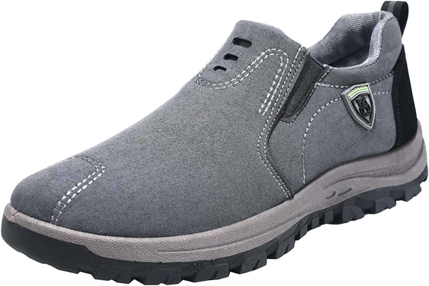 Men's Leather Slip-On Shoes Suede Wide Hiking Shoes Trekking Trails Sneakers Casual Walking Shoes with Arch Support
