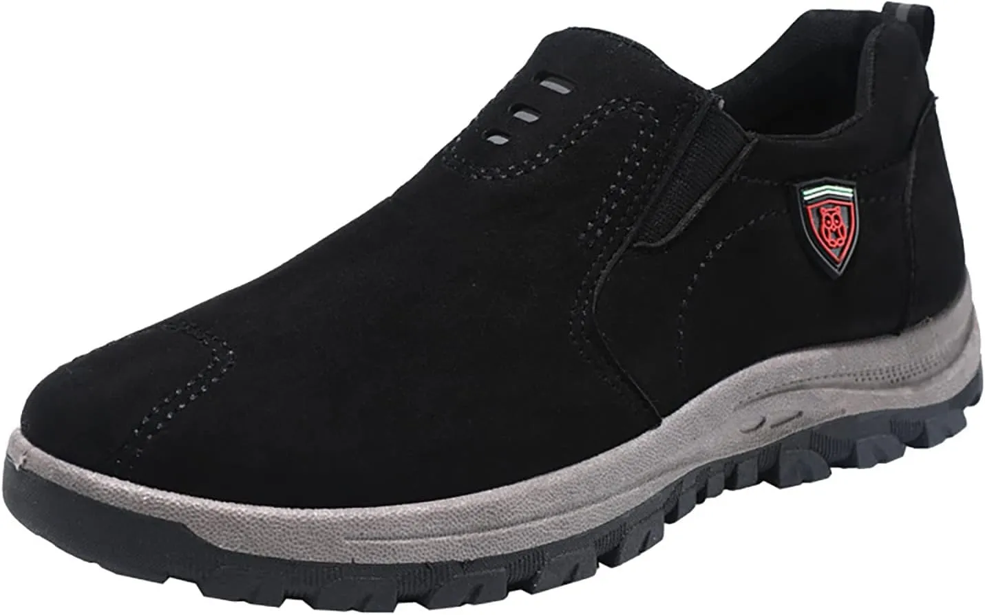 Men's Leather Slip-On Shoes Suede Wide Hiking Shoes Trekking Trails Sneakers Casual Walking Shoes with Arch Support