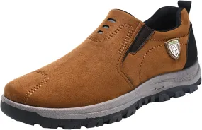 Men's Leather Slip-On Shoes Suede Wide Hiking Shoes Trekking Trails Sneakers Casual Walking Shoes with Arch Support