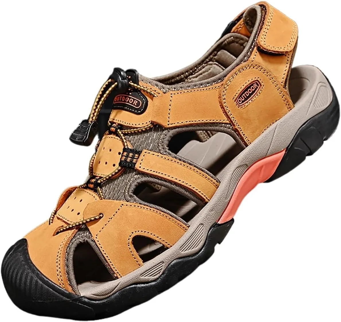Mens Leather Sports Sandals For Men Closed Toe Hiking Outdoor Athletic Casual Walking Sandals Water Shoes