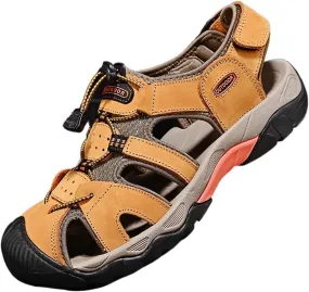 Mens Leather Sports Sandals For Men Closed Toe Hiking Outdoor Athletic Casual Walking Sandals Water Shoes