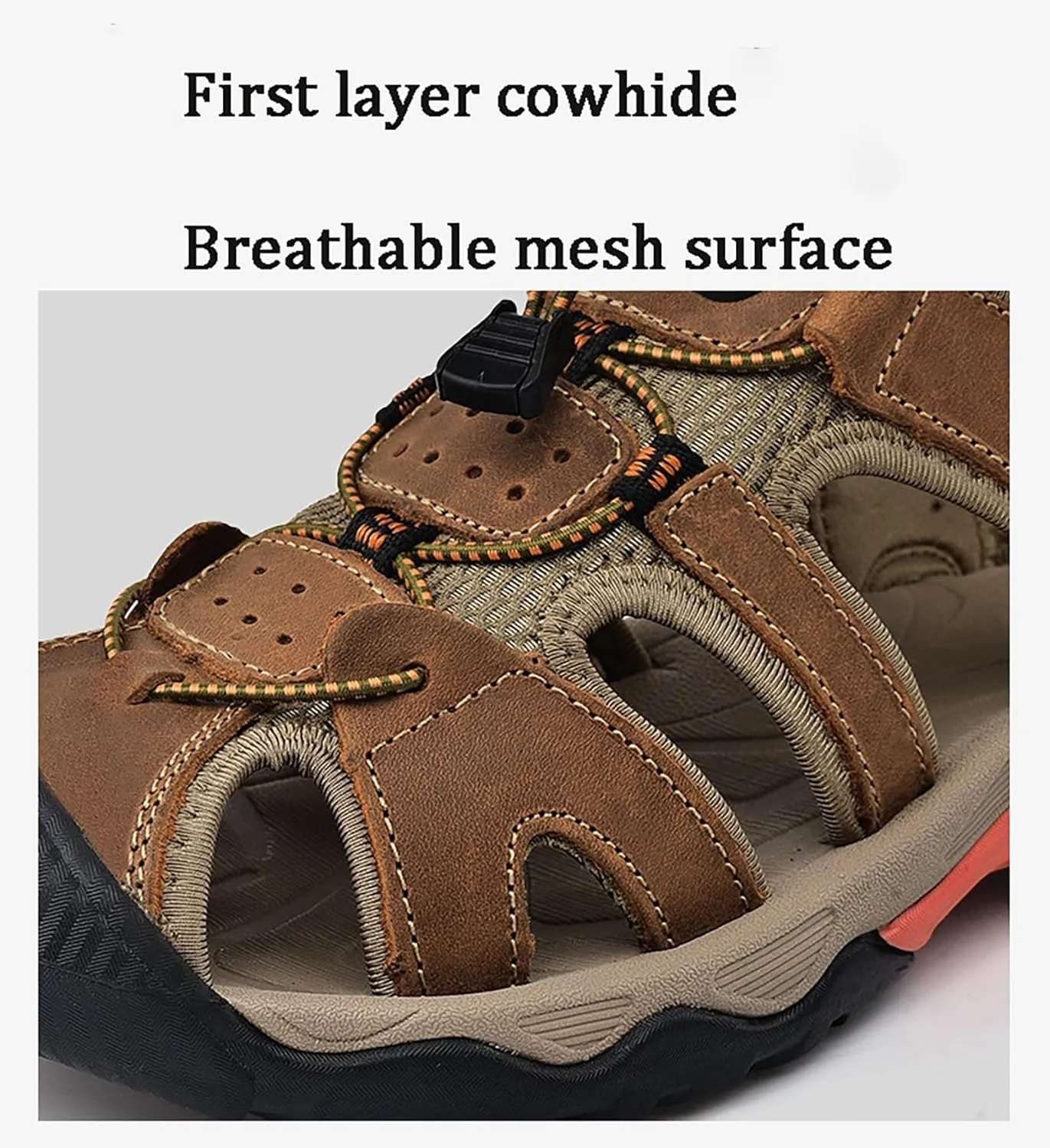 Mens Leather Sports Sandals For Men Closed Toe Hiking Outdoor Athletic Casual Walking Sandals Water Shoes