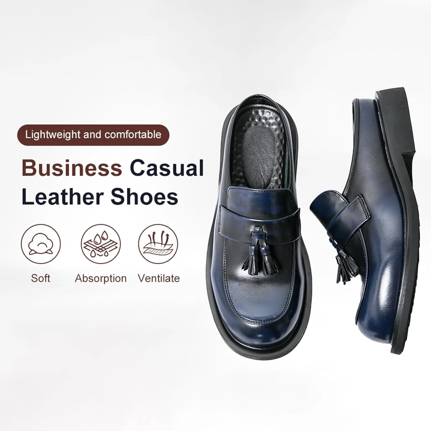 Men's Leather Tassel Round Wide Toe Flat Mules Clogs Fashion Comfortable Breathable Closed Toe Slip-On Slingback Half Dress Loafers for Indoor Outdoor Party Walking Work Slippers