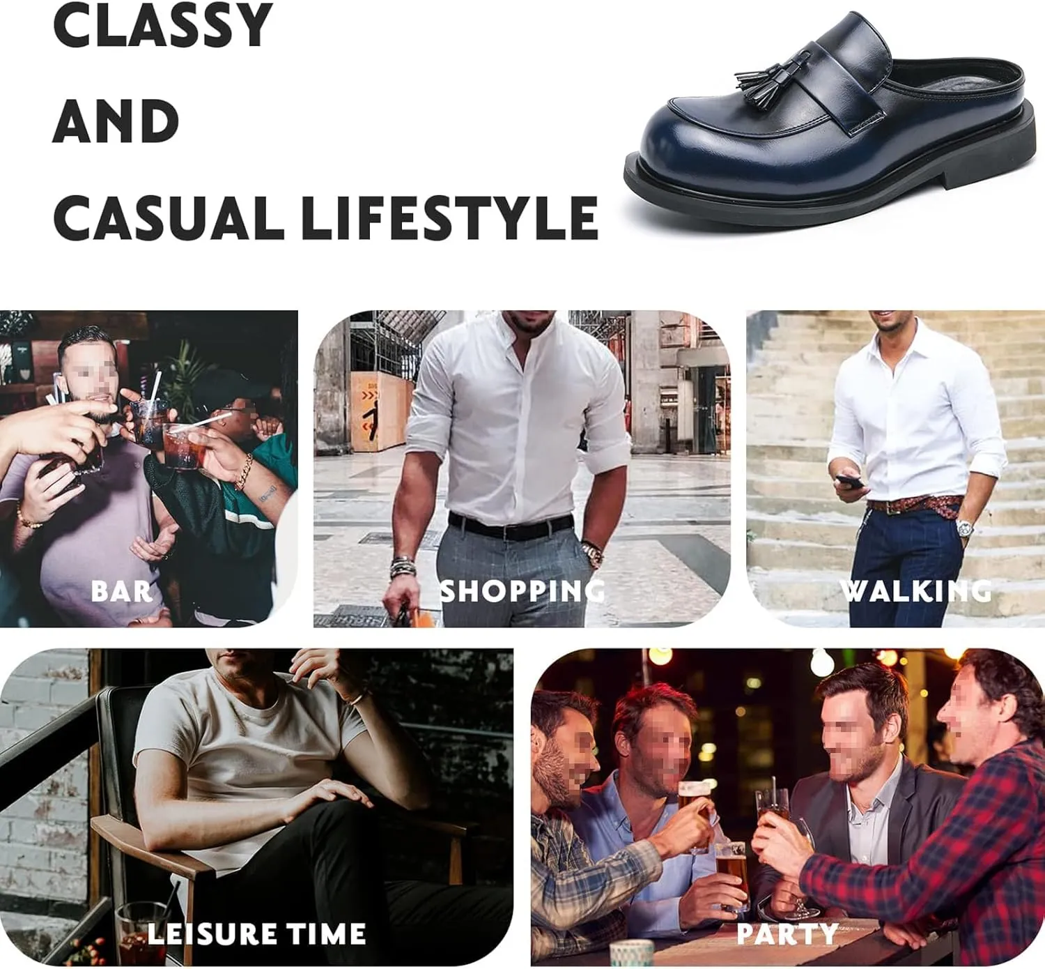 Men's Leather Tassel Round Wide Toe Flat Mules Clogs Fashion Comfortable Breathable Closed Toe Slip-On Slingback Half Dress Loafers for Indoor Outdoor Party Walking Work Slippers