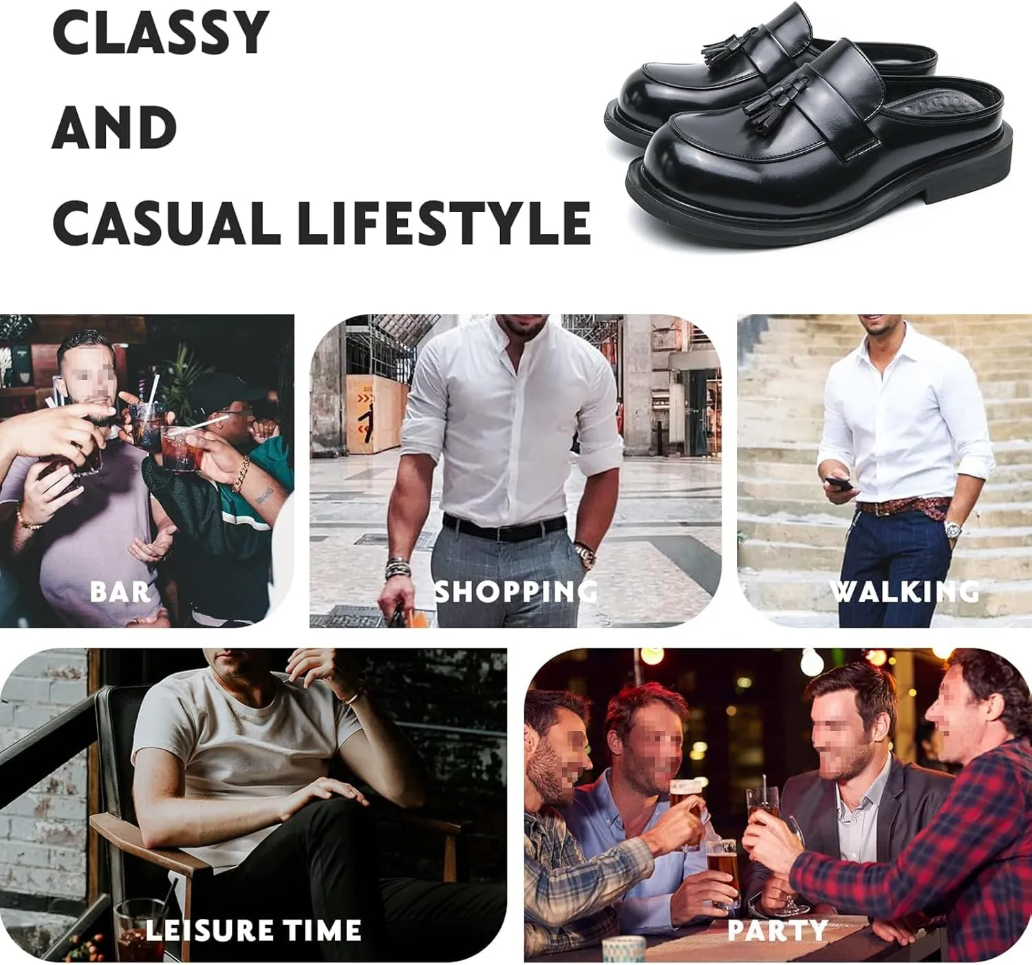 Men's Leather Tassel Round Wide Toe Flat Mules Clogs Fashion Comfortable Breathable Closed Toe Slip-On Slingback Half Dress Loafers for Indoor Outdoor Party Walking Work Slippers