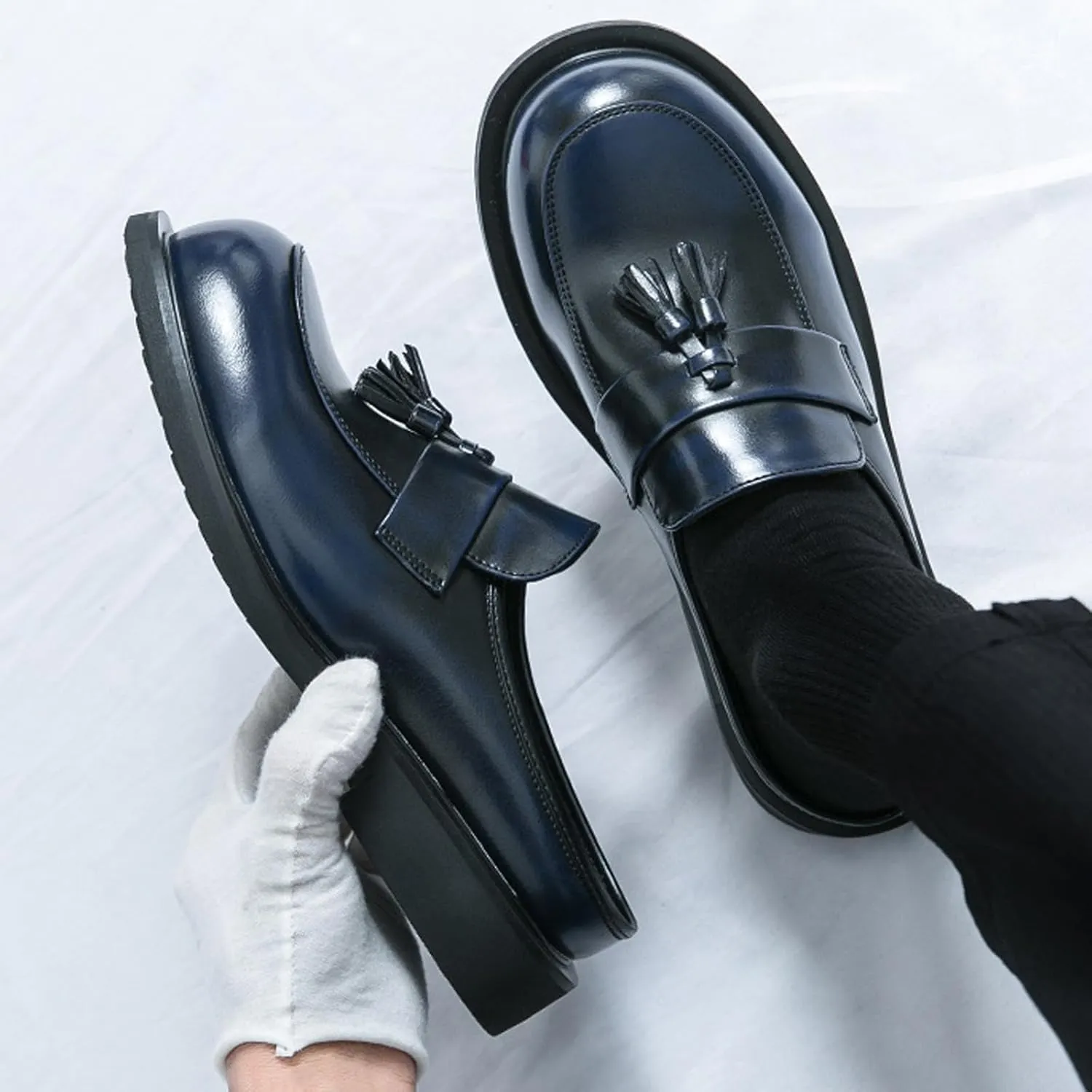 Men's Leather Tassel Round Wide Toe Flat Mules Clogs Fashion Comfortable Breathable Closed Toe Slip-On Slingback Half Dress Loafers for Indoor Outdoor Party Walking Work Slippers
