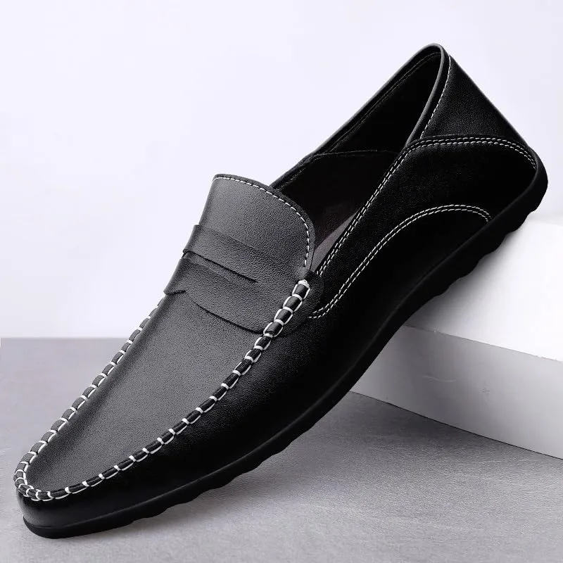 Men's Loafers Leather Light Weight Loafer Shoes Slip Resistant Lightweight Flexible Classic Walking Slip-ons