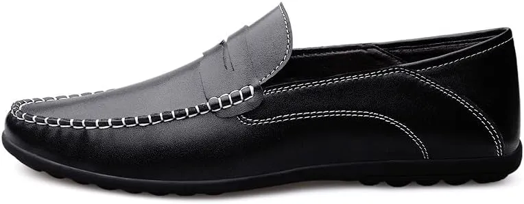 Men's Loafers Leather Light Weight Loafer Shoes Slip Resistant Lightweight Flexible Classic Walking Slip-ons