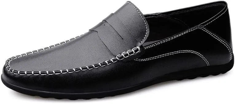 Men's Loafers Leather Light Weight Loafer Shoes Slip Resistant Lightweight Flexible Classic Walking Slip-ons