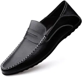 Men's Loafers Leather Light Weight Loafer Shoes Slip Resistant Lightweight Flexible Classic Walking Slip-ons
