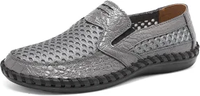 Mens Loafers Round Toe Breathable Loafer Shoes Flexible Anti-Slip Flat Heel Walking Slip On