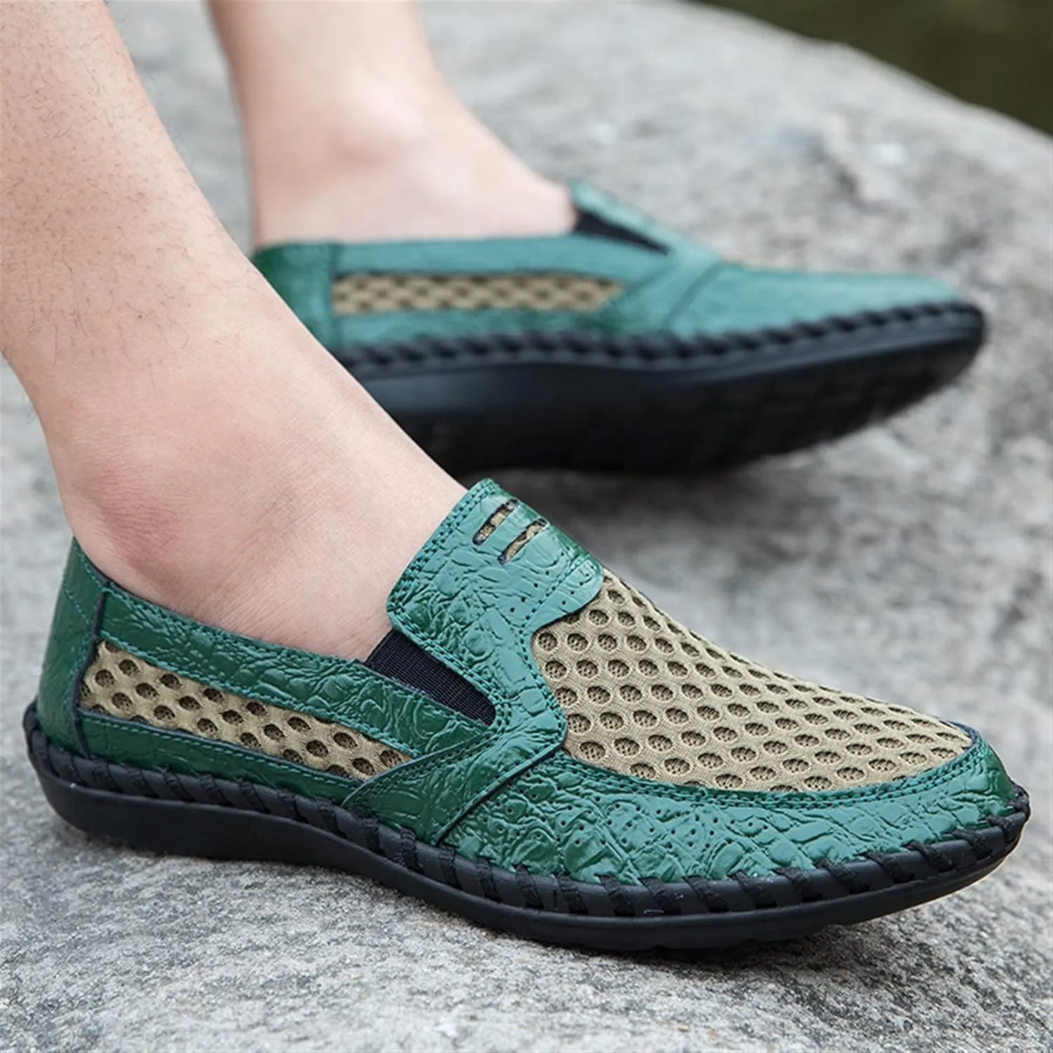Mens Loafers Round Toe Breathable Loafer Shoes Flexible Anti-Slip Flat Heel Walking Slip On