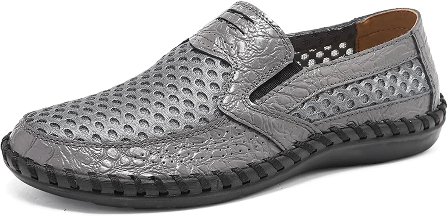 Mens Loafers Round Toe Breathable Loafer Shoes Flexible Anti-Slip Flat Heel Walking Slip On