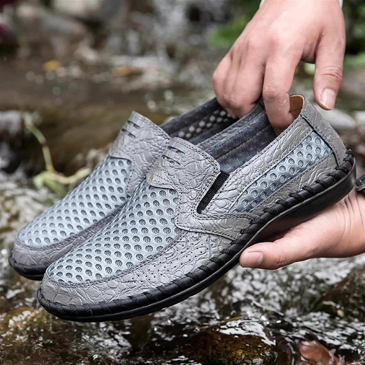 Mens Loafers Round Toe Breathable Loafer Shoes Flexible Anti-Slip Flat Heel Walking Slip On
