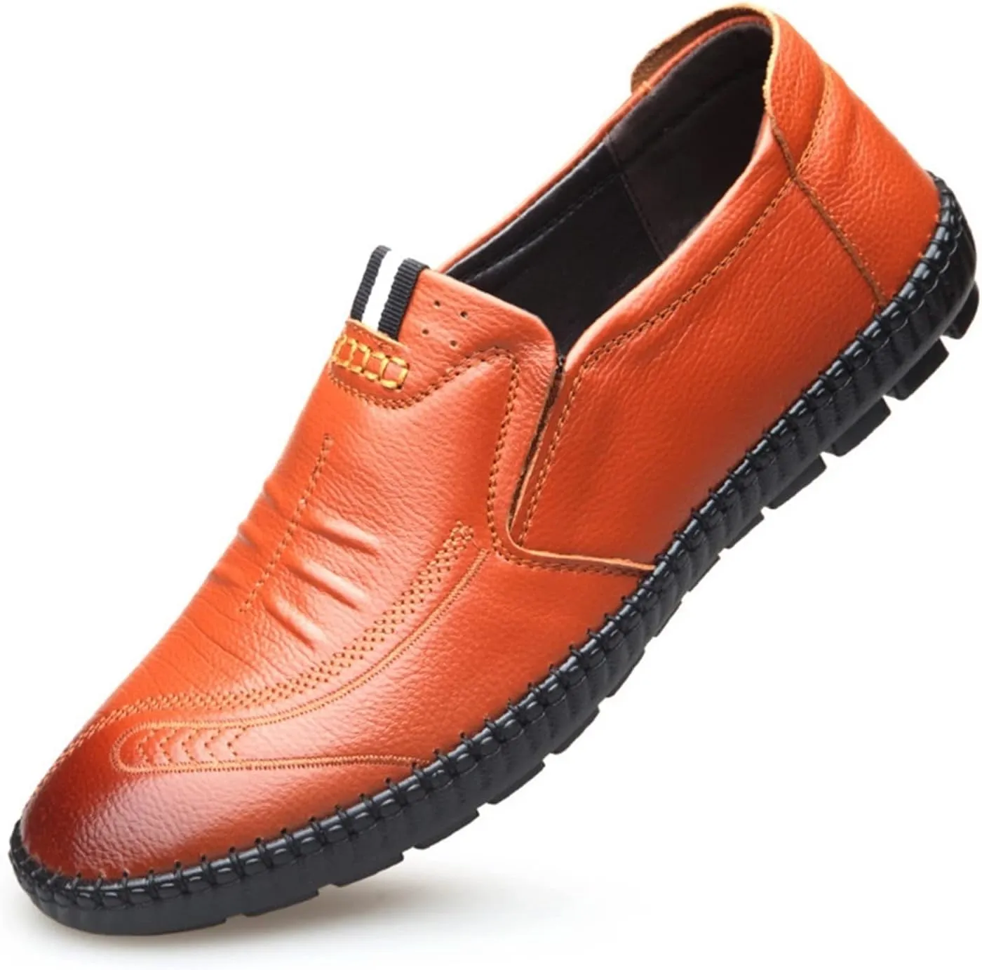 Mens Loafers Shoe Stitching Details Loafer Shoes Leather Flat Heel Lightweight Slip Resistant Walking Slip-on