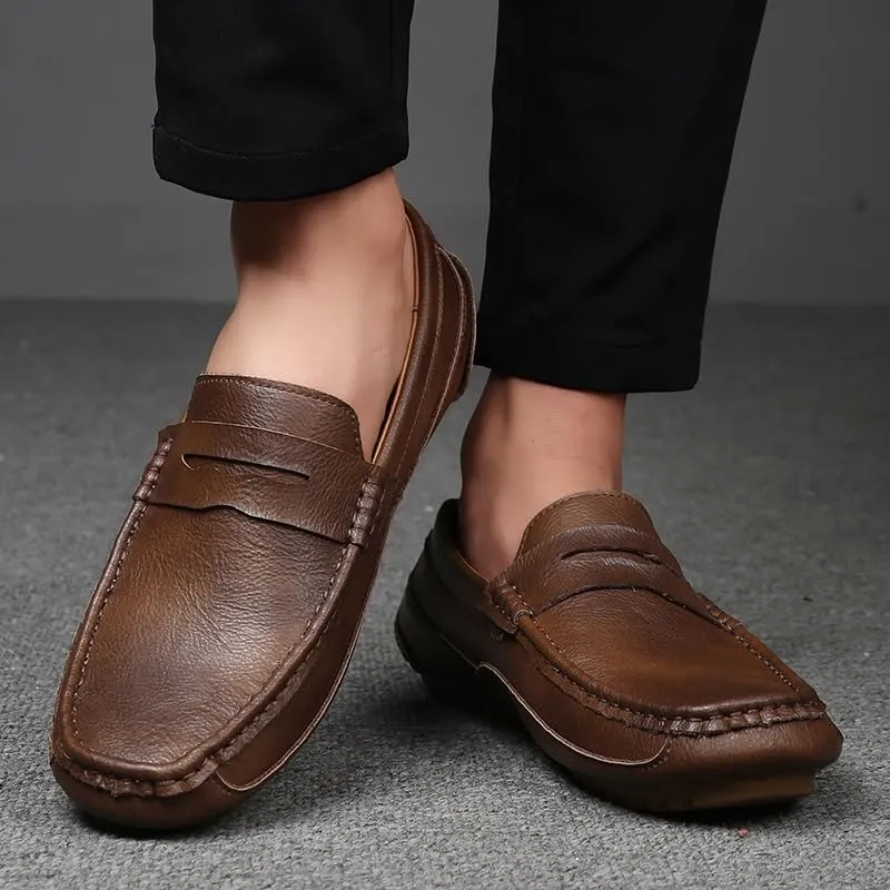 Mens Loafers Square Toe PU Leather Penny Loafers Flexible Lightweight Anti-Slip Classic Walking Slip On