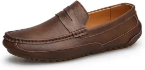 Mens Loafers Square Toe PU Leather Penny Loafers Flexible Lightweight Anti-Slip Classic Walking Slip On