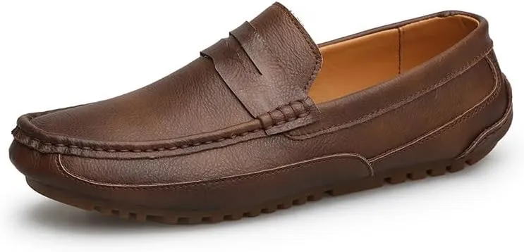 Mens Loafers Square Toe PU Leather Penny Loafers Flexible Lightweight Anti-Slip Classic Walking Slip On