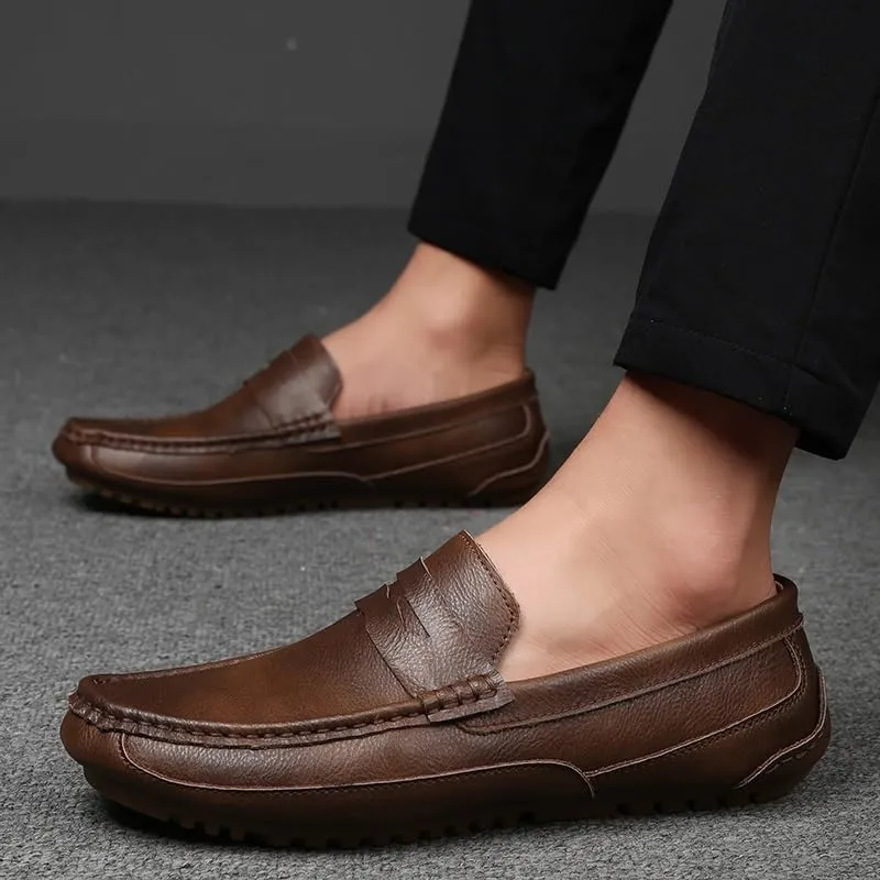 Mens Loafers Square Toe PU Leather Penny Loafers Flexible Lightweight Anti-Slip Classic Walking Slip On