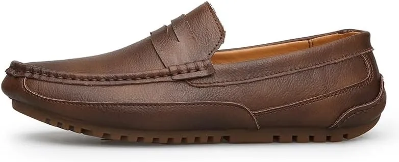 Mens Loafers Square Toe PU Leather Penny Loafers Flexible Lightweight Anti-Slip Classic Walking Slip On
