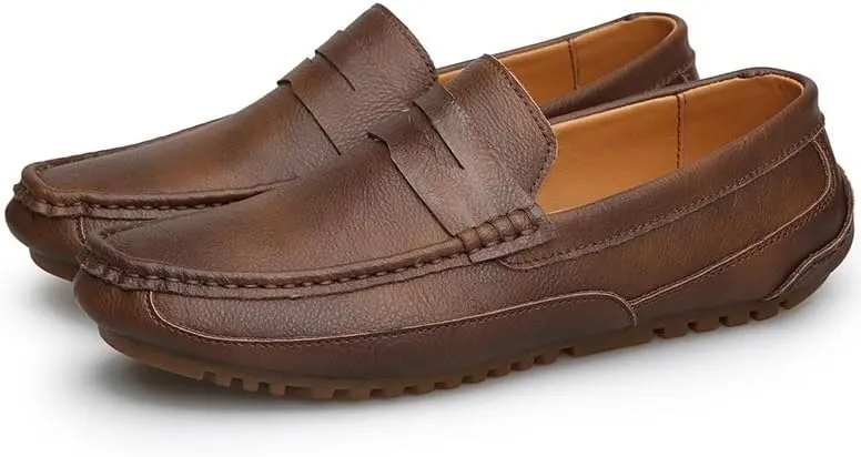Mens Loafers Square Toe PU Leather Penny Loafers Flexible Lightweight Anti-Slip Classic Walking Slip On