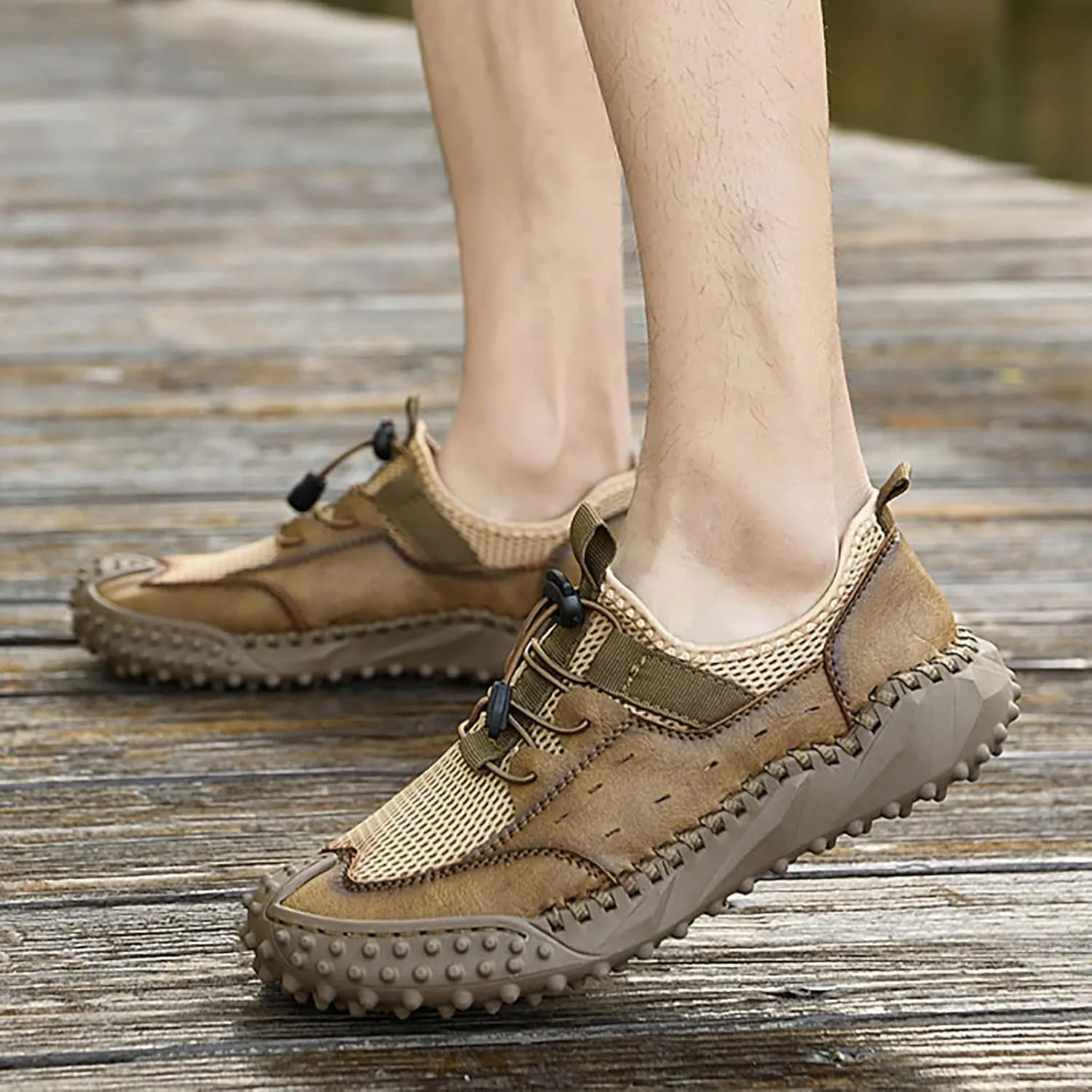 Men's Outdoor Sports Sandals Adjustable Athletic Outdoor Sandals for Summer Beach Walking Men's Leather Non Slip Summer Water Close Toe Sandal