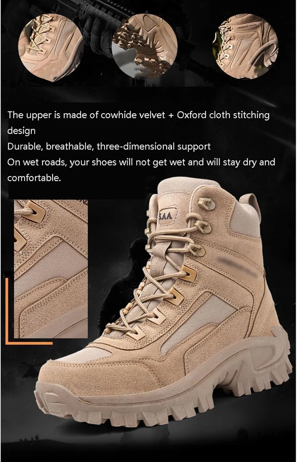 Mens Outdoor Sports Tactical Shoes, Men's Plus Size High Top Tactical Combat Boots with Side Zipper, Lace Up Breathable Military Work Boots, for Tactical, Military, Combat, Hunting