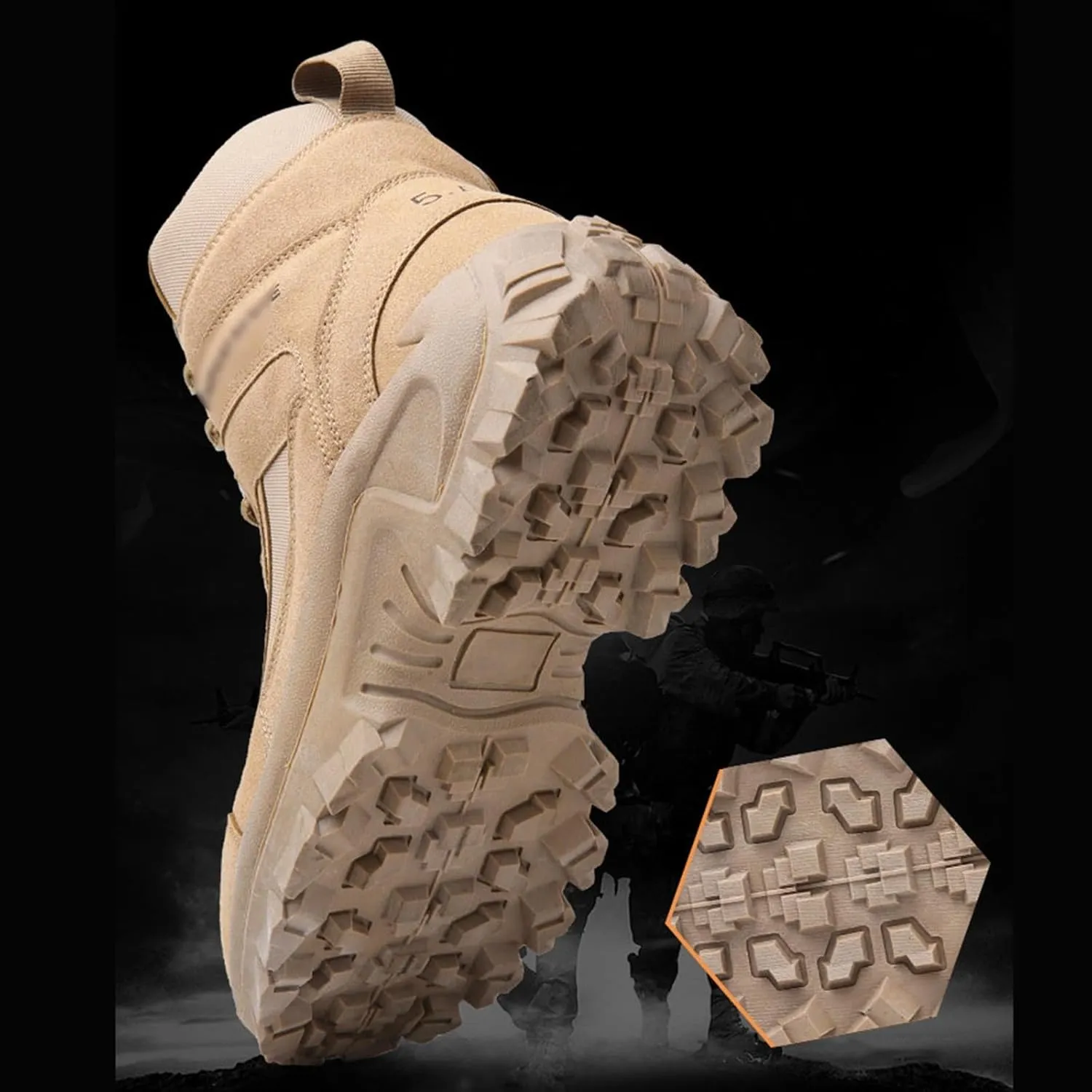 Mens Outdoor Sports Tactical Shoes, Men's Plus Size High Top Tactical Combat Boots with Side Zipper, Lace Up Breathable Military Work Boots, for Tactical, Military, Combat, Hunting