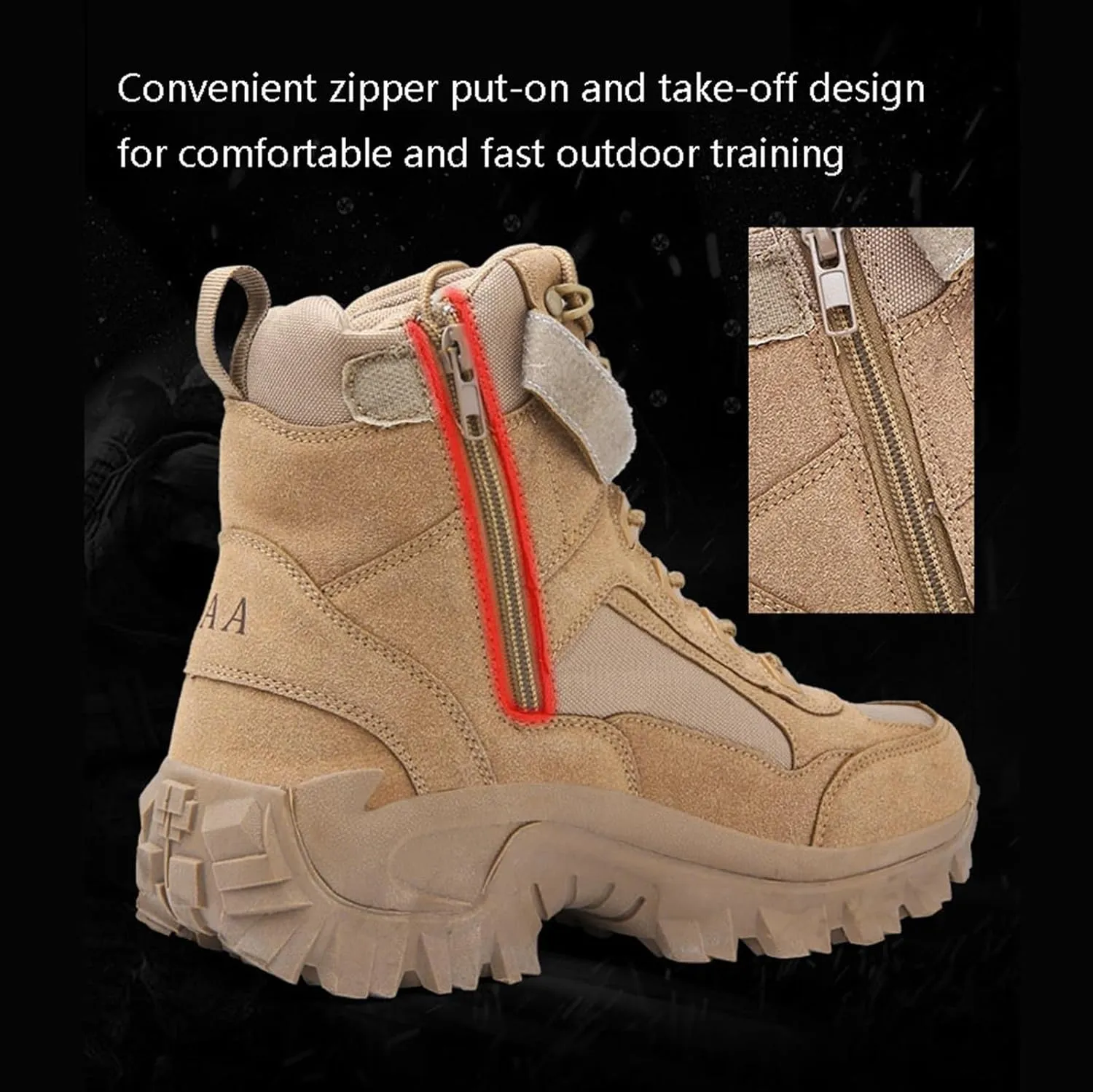 Mens Outdoor Sports Tactical Shoes, Men's Plus Size High Top Tactical Combat Boots with Side Zipper, Lace Up Breathable Military Work Boots, for Tactical, Military, Combat, Hunting