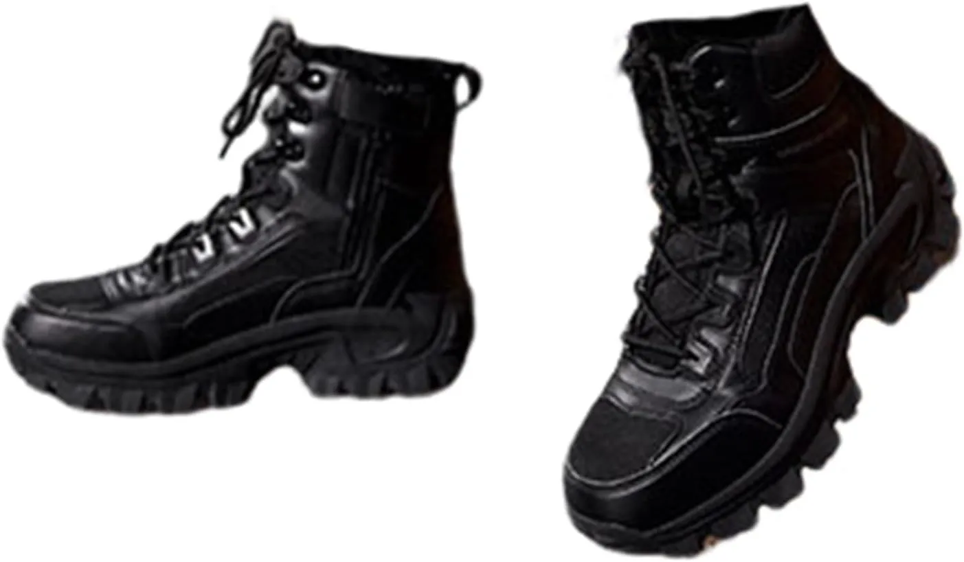 Mens Outdoor Sports Tactical Shoes, Men's Plus Size High Top Tactical Combat Boots with Side Zipper, Lace Up Breathable Military Work Boots, for Tactical, Military, Combat, Hunting