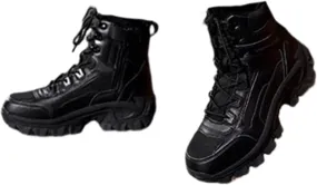 Mens Outdoor Sports Tactical Shoes, Men's Plus Size High Top Tactical Combat Boots with Side Zipper, Lace Up Breathable Military Work Boots, for Tactical, Military, Combat, Hunting