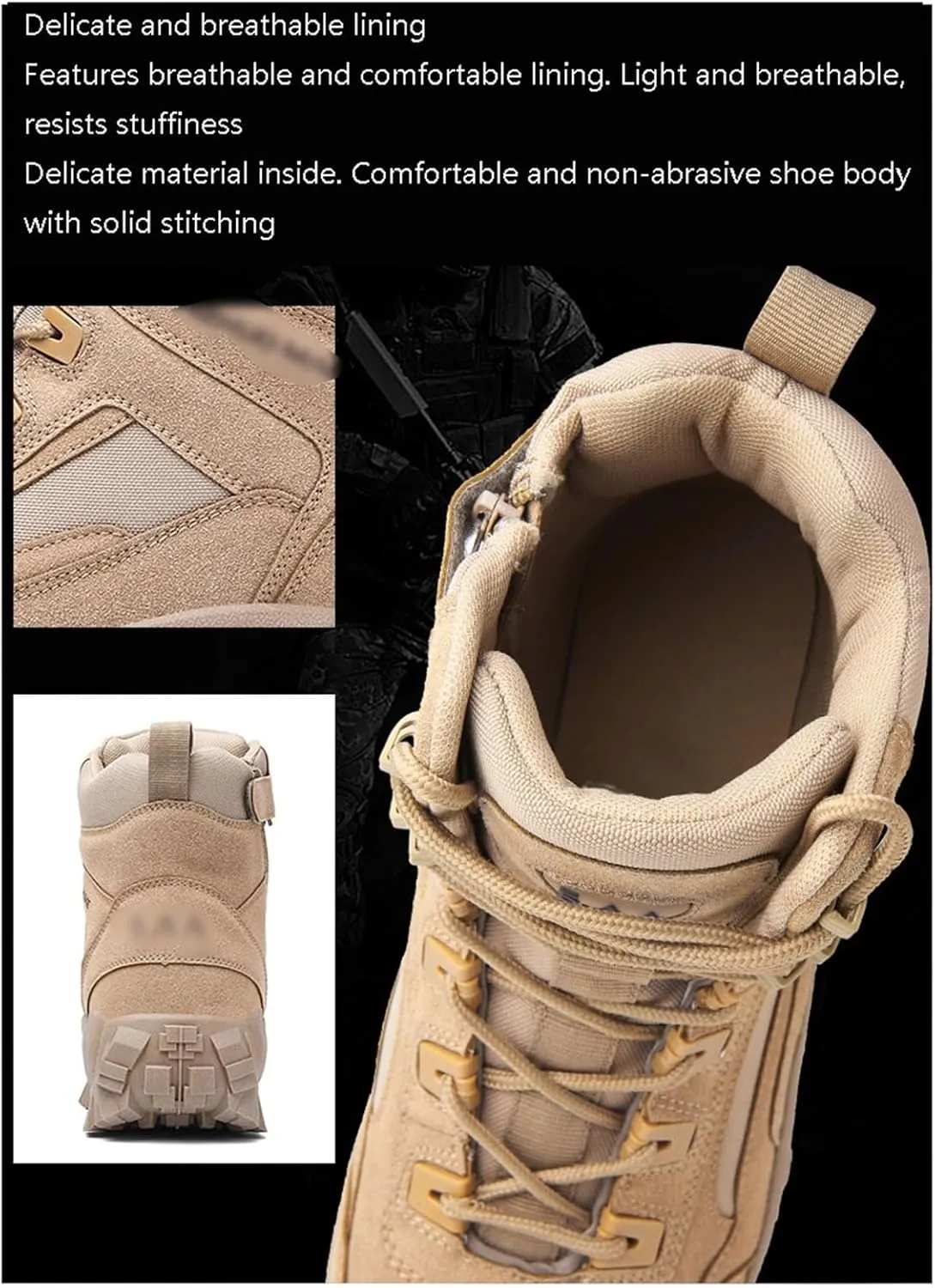 Mens Outdoor Sports Tactical Shoes, Men's Plus Size High Top Tactical Combat Boots with Side Zipper, Lace Up Breathable Military Work Boots, for Tactical, Military, Combat, Hunting