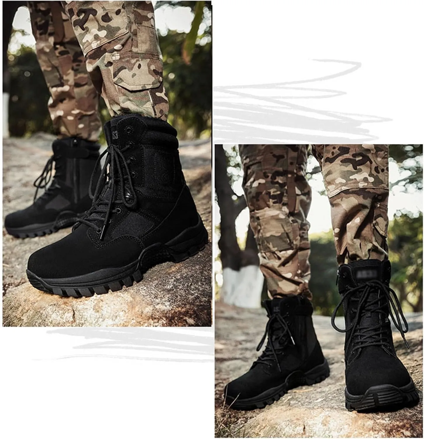 Mens Plus Size High Top Non Slip Military Boots, Men's Outdoor Lace Up Breathable Tactical Boots with Side Zipper, Waterproof Lightweight Combat Boots